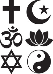 Diverse spiritual symbols for unity and belief