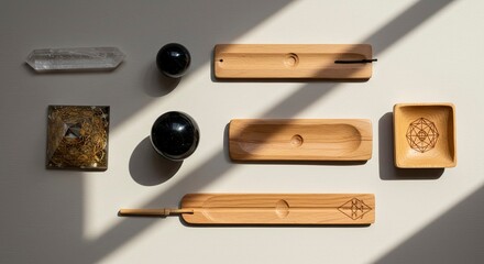 Spiritual Healing and Meditation Objects Flat Lay