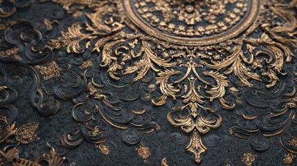 Obraz premium Closeup of intricate gold and black ornamental design with detailed textures and patterns