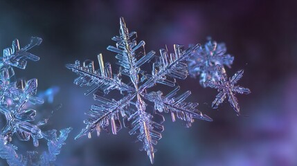 Close-up of intricate snowflakes showcasing beautiful ice crystal structures.