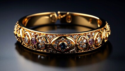Luxurious Golden Bracelet Adorned with Sparkling Gemstones and Exquisite Detailing