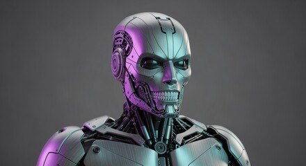 Futuristic Cyborg with a Skeletal Metal Face