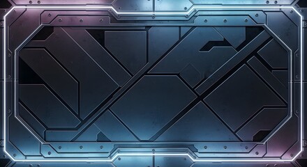 Futuristic Metal Panel with Neon Lights: Sci-Fi Texture Background.