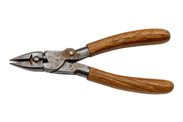 a pair of pliers with wooden handles