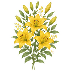 Yellow Lily Flower Illustration Isolated on White Background