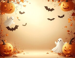 Warm gradient Halloween background with floating elements and clean copy space—ready for A4 posters, menus, and event invites.