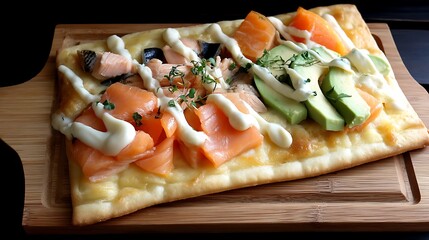 Sushi pizza fusion delight gourmet kitchen culinary creation modern environment close-up view innovative cuisine