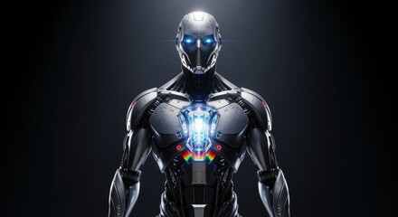Powerful Cyborg with a Glowing Blue Energy Core