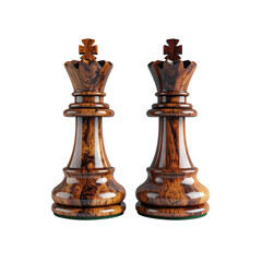 3d Rendering of Two Wooden Textured Chess Kings transparent background png 