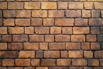 Close-up view of a textured orange and brown brick wall with weathered surfaces and visible mortar lines