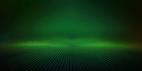 Abstract digital landscape with glowing green curved lines creating a sense of depth and motion in a dark environment