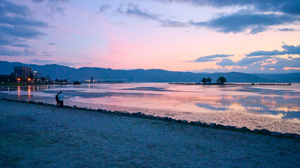 Obraz premium 諏訪湖の夕景