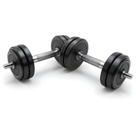 Fototapeta premium Pair of Adjustable Black Dumbbells with Metal Handles for Home Gym Workout, Strength Training, Bodybuilding, and Fitness Exercise Equipment