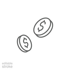Coins icon. Simple outline style. Coin, money, cash, pay, investment, exchange, dollar, finance, business concept. Thin line symbol. Isolated design editable stroke.