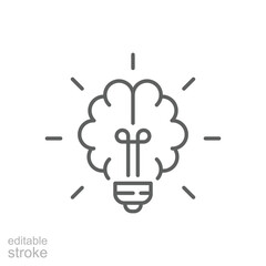 Brain light bulb icon. Simple outline style. Knowledge, lightbulb, think, technology, power, lamp, idea, bright, creative, innovation concept. Thin line symbol. Isolated design editable stroke.
