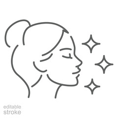 Skin care icon. Simple outline style. Beauty, face, glow, skincare, radiant, woman, anti, health, makeup, facial, clear, shine, clinic concept. Thin line symbol. Isolated design editable stroke.