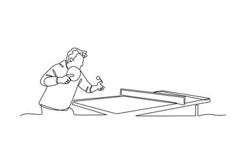 Continues line and simple line of man serving ball in table tennis single line drawing vector graphic design illustration