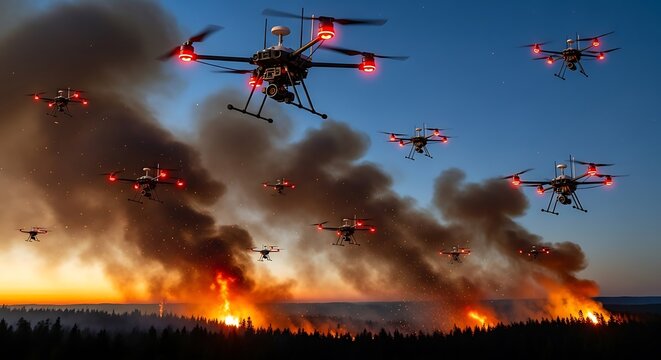 Drones Monitoring Wildfire - Technology Assisting in Firefighting Efforts.