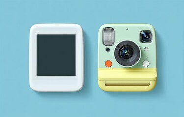Fototapeta premium Pastel instant camera and blank photo