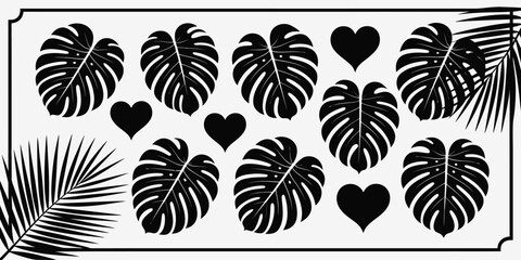 Fototapeta premium Tropical Foliage Vector Pattern, Monstera Deliciosa Leaves Assortment, Green Jungle Plant Illustration, Isolated Botanical Design for Wallpaper, Fabric, Prints, Backgrounds, and Creative Nature-Theme