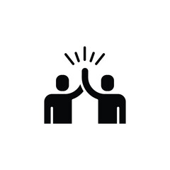 Two people give high five icon. Simple solid style. People together holding hands with their hands raised up, friendly greeting, teamwork concept. Silhouette, glyph symbol. Isolated design.