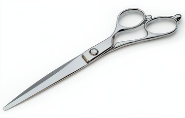 Fototapeta premium shiny metallic hair cutting scissors with ergonomic handles on white background