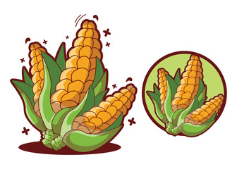 Corn Illustration Yellow Maize Vegetable Cartoon Vector