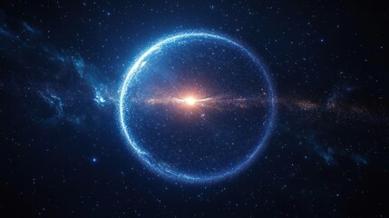 Glowing celestial ring surrounding a bright star in a vast star-filled galaxy with shimmering cosmic dust and nebulae in deep space