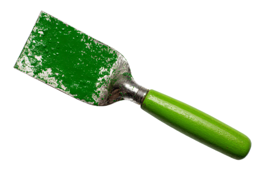 a spatula with a green handle on a white background