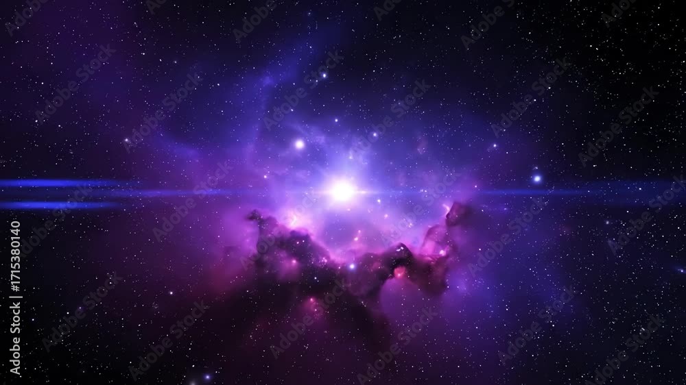 Poster swirling cosmic nebula with bright, abstract star flares for a continuous loop background vibrant, p