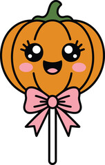 Cute Kawaii Pumpkin Lollipop with Pink Bow orange