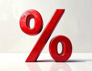A glossy, 3D red percentage symbol against a light gray background