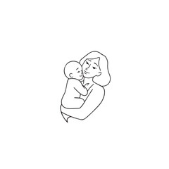 Black and white line art of a beautiful mother lovingly embracing her baby minimalist tender illustration
