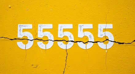 Yellow Wall with White Numbers and Crack.