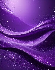 A dynamic abstract design showcasing flowing, purple waves adorned with shimmering glitter particles.