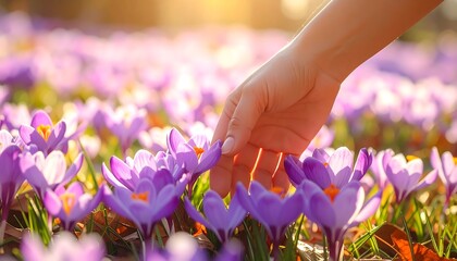 Spring blossoms gently touched by a hand