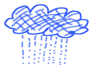 Simple hand-drawn illustration of a cloud with rain, representing weather and atmospheric conditions