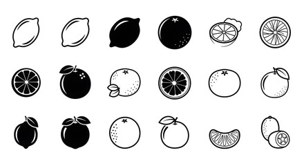 Collection of Citrus Fruit Icons and Illustrations.