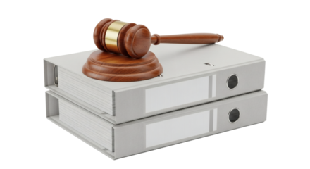 Justice and Law, Gavel Resting on Stack of Legal Binders. clipping path, Business concept, PNG, graphic resources