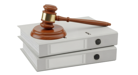 Justice and Law, Gavel Resting on Stack of Legal Binders. clipping path, Business concept, PNG, graphic resources
