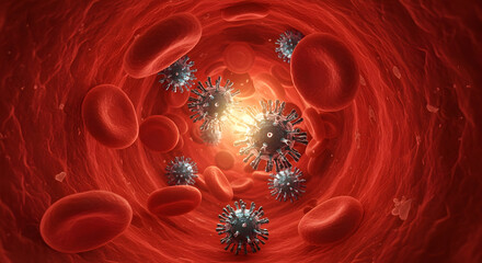 Exploring The Intricate Microbial Universe Within The Human Bloodstream, Revealing The Battle Between Blood Cells And Pathogenic Viruses