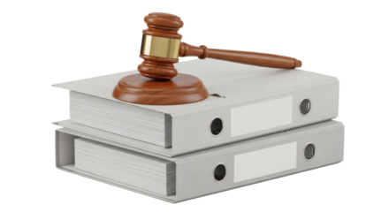 Justice and Law, Gavel Resting on Stack of Legal Binders. clipping path, Business concept, PNG, graphic resources
