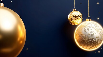 Golden Christmas Ball Illustration on Elegant Copy Space Background - Luxury Holiday Decoration, Festive Ornament Design, Merry Christmas and New Year Greeting Card Template, Celebration Banner