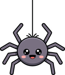 Cute cartoon grey spider hanging on thread vector