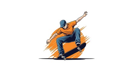 Dynamic Skateboarder Illustration Performing a Mid Air Trick.
