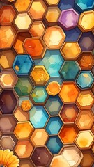 A vibrant array of colorful hexagonal shapes, skillfully designed to create a captivating visual pattern.