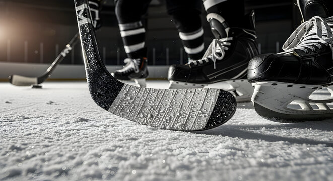Hockey Players in Action on Ice Rink with Skates and Stick, Capturing the Intensity and Excitement of Ice Hockey Competition and Sport