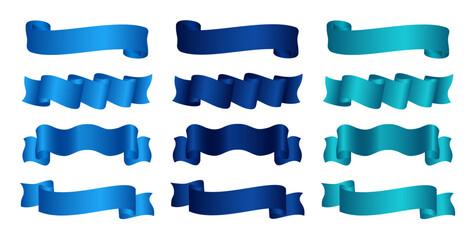 Obraz premium 青系リボンバナーセット（デザイン素材・装飾用）