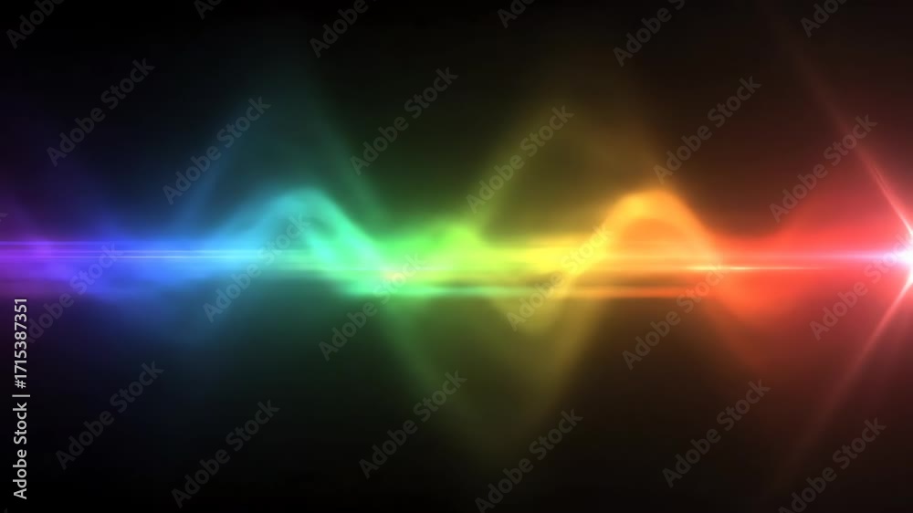 Wall mural vibrant horizontal light flares with shifting spectral colors, creating a smooth, seamlessly looping