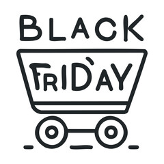 Black Friday shopping cart design for seasonal promotions and sales. Vector hand drawn illustration

